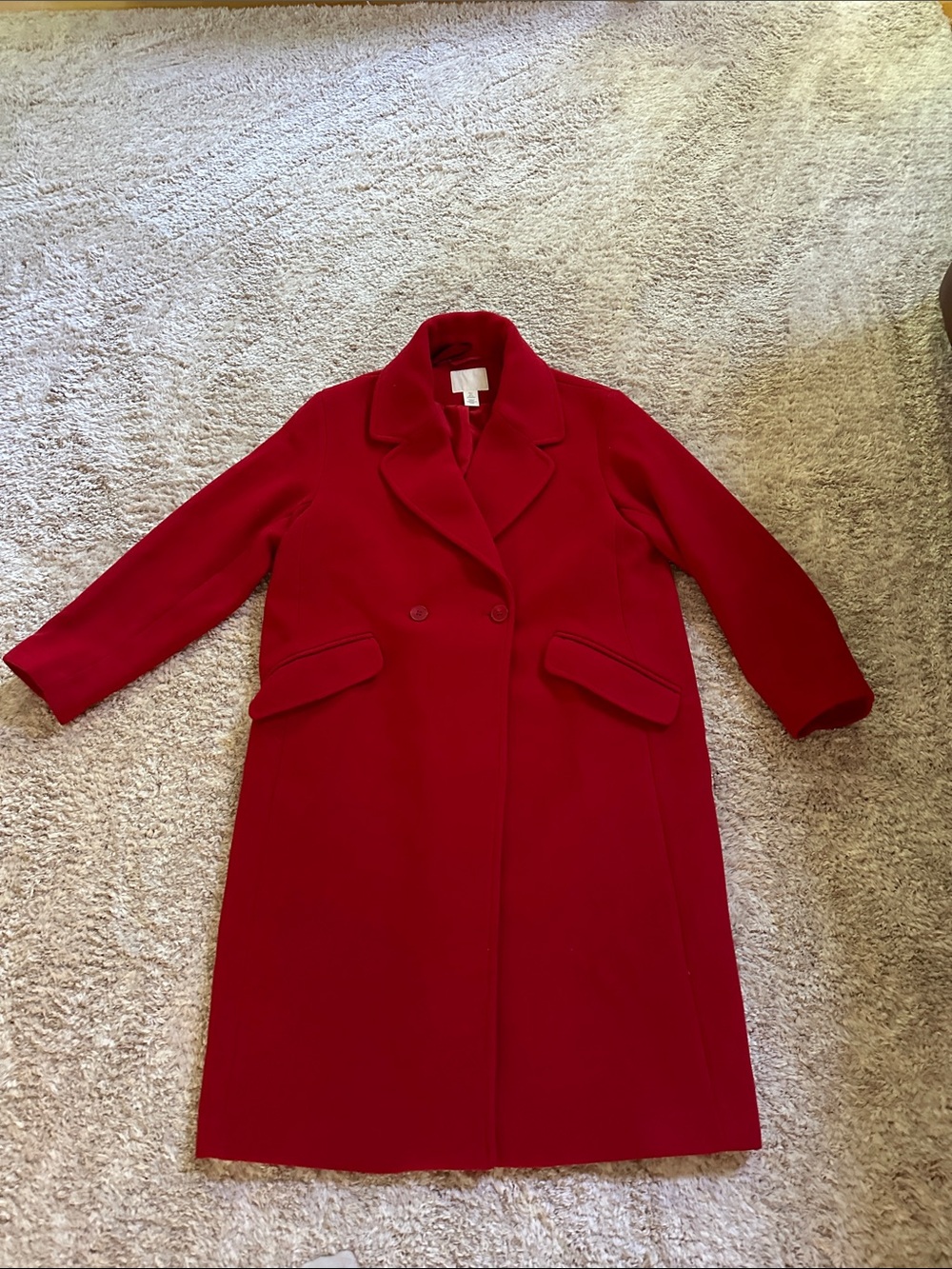 H&M Red Double-Breasted Pea Coat